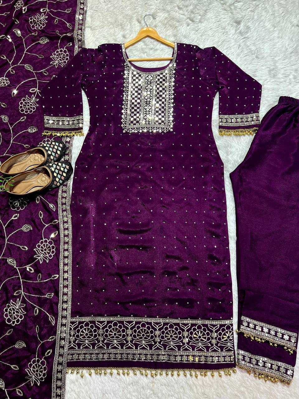 Chinon Silk Kesh143 430 Suits & Dresses  Kashmiri Embroidery Ladies Silk Ladies Party Wear Suits