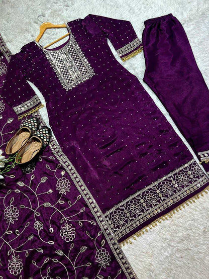 Chinon Silk Kesh143 430 Suits & Dresses  Kashmiri Embroidery Ladies Silk Ladies Party Wear Suits