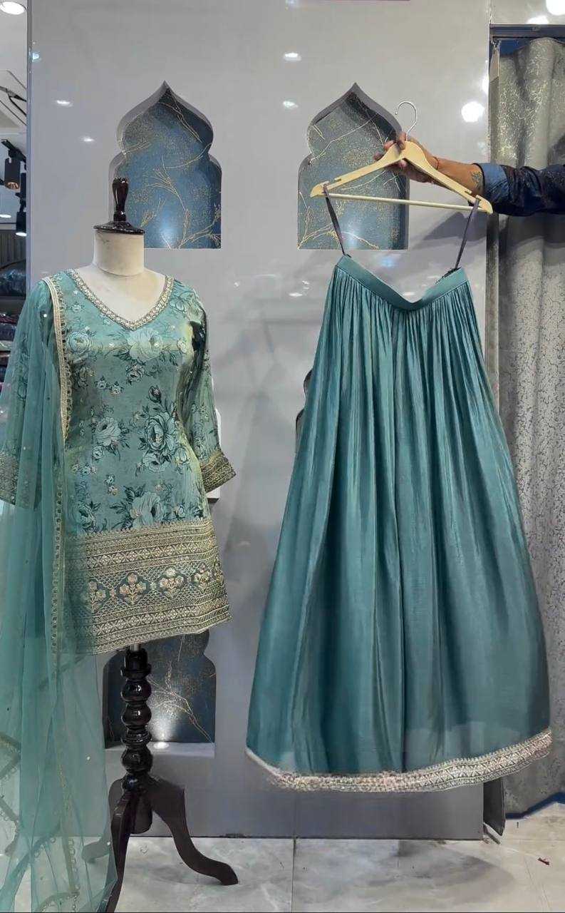 Chinon Silk Kesh144 1219 Suits & Dresses  Sharara Salwar Embroidery Ladies Silk Party Wear Suits