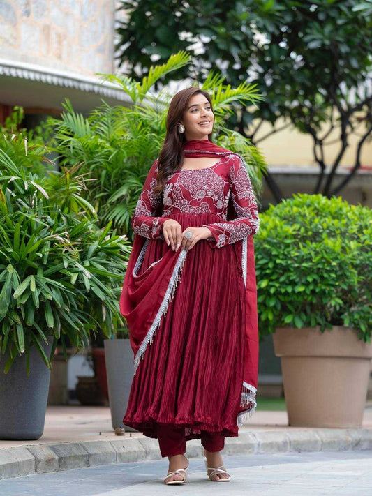 Chinon Silk Kesh145 3020 Gowns  Embroidery Anarkali Long Work Gowns