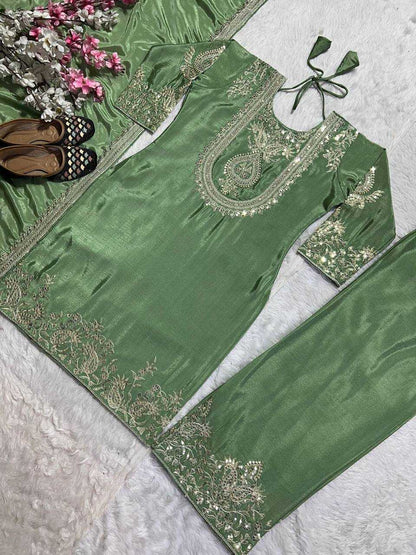 Chinon Silk Kesh145 3022 Suits & Dresses  Silk Embroidered Palazzo Wedding Suits