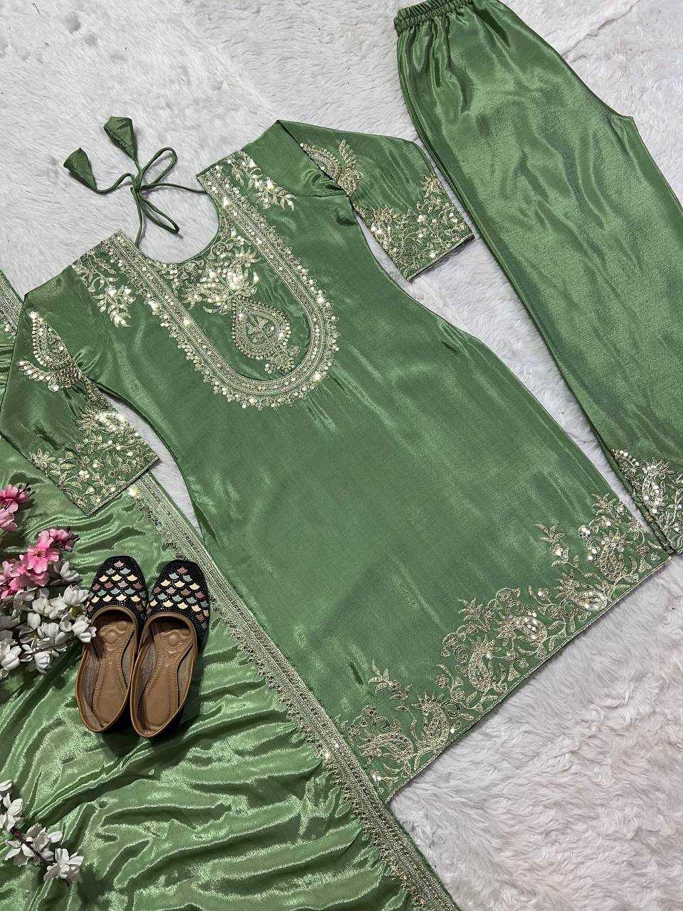 Chinon Silk Kesh145 3022 Suits & Dresses  Silk Embroidered Palazzo Wedding Suits