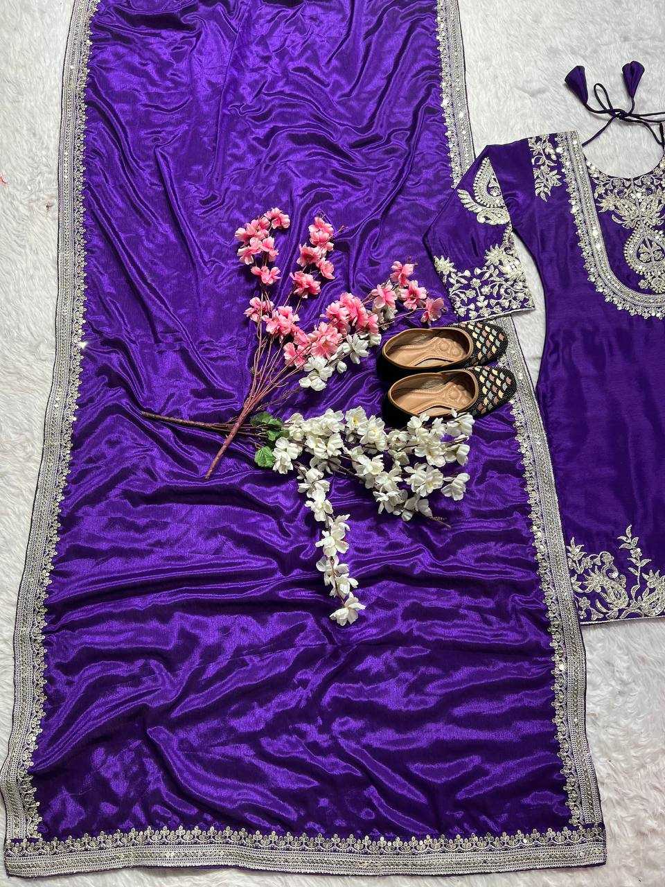 Chinon Silk Kesh145 3022 Suits & Dresses  Silk Embroidered Palazzo Wedding Suits