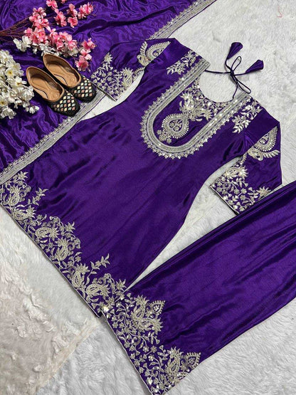 Chinon Silk Kesh145 3022 Suits & Dresses  Silk Embroidered Palazzo Wedding Suits