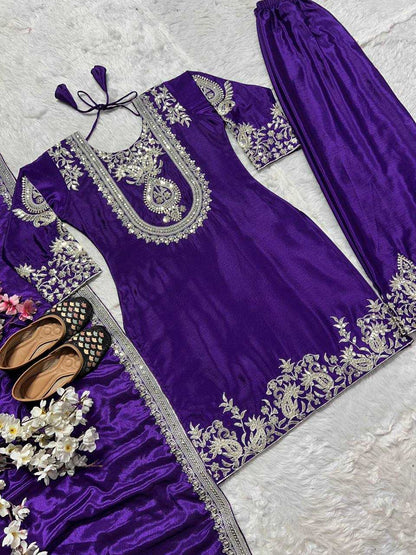 Chinon Silk Kesh145 3022 Suits & Dresses  Silk Embroidered Palazzo Wedding Suits