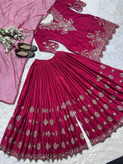 Chinon Silk Kesh146 5005 Suits & Dresses  Sharara Salwar Embroidery Ladies Silk Wedding Suits