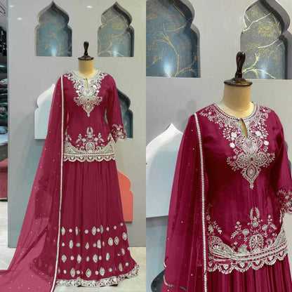 Chinon Silk Kesh146 5005 Suits & Dresses  Sharara Salwar Embroidery Ladies Silk Wedding Suits