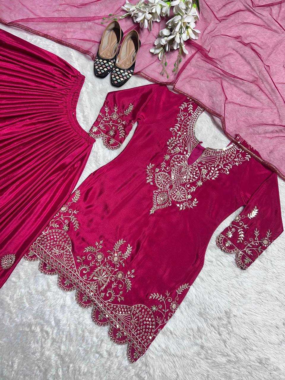 Chinon Silk Kesh146 5005 Suits & Dresses  Sharara Salwar Embroidery Ladies Silk Wedding Suits