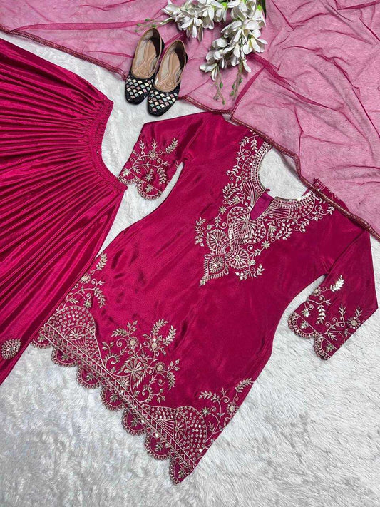 Chinon Silk Kesh146 5005 Suits & Dresses  Sharara Salwar Embroidery Ladies Silk Wedding Suits