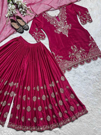 Chinon Silk Kesh146 5005 Suits & Dresses  Sharara Salwar Embroidery Ladies Silk Wedding Suits