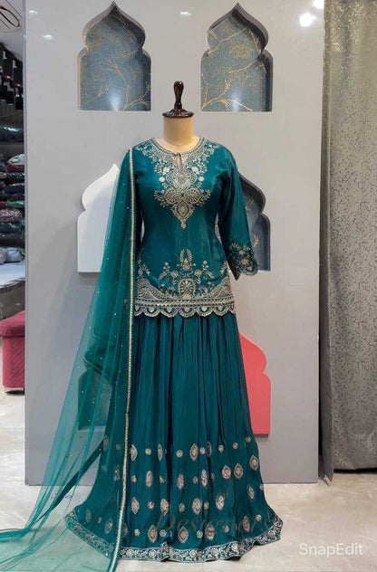 Chinon Silk Kesh146 5005 Suits & Dresses  Sharara Salwar Embroidery Ladies Silk Wedding Suits