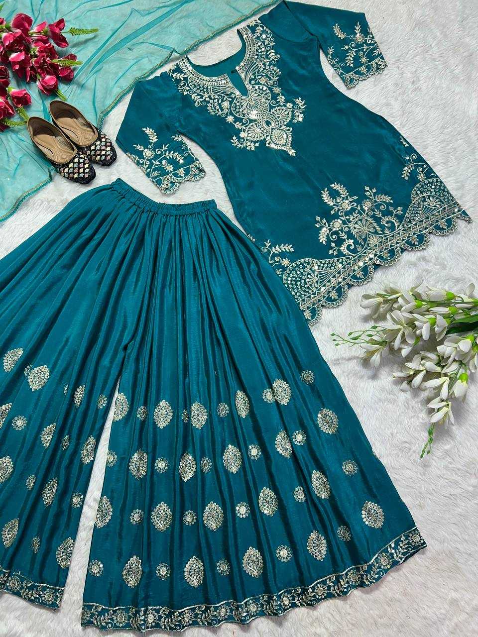 Chinon Silk Kesh146 5005 Suits & Dresses  Sharara Salwar Embroidery Ladies Silk Wedding Suits