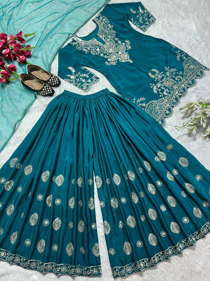 Chinon Silk Kesh146 5005 Suits & Dresses  Sharara Salwar Embroidery Ladies Silk Wedding Suits