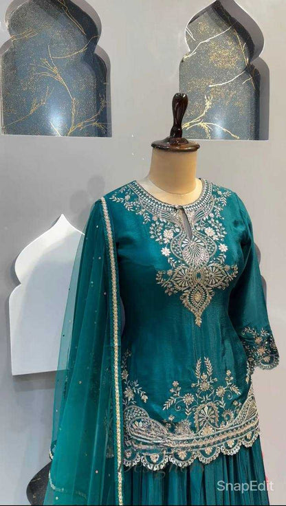 Chinon Silk Kesh146 5005 Suits & Dresses  Sharara Salwar Embroidery Ladies Silk Wedding Suits