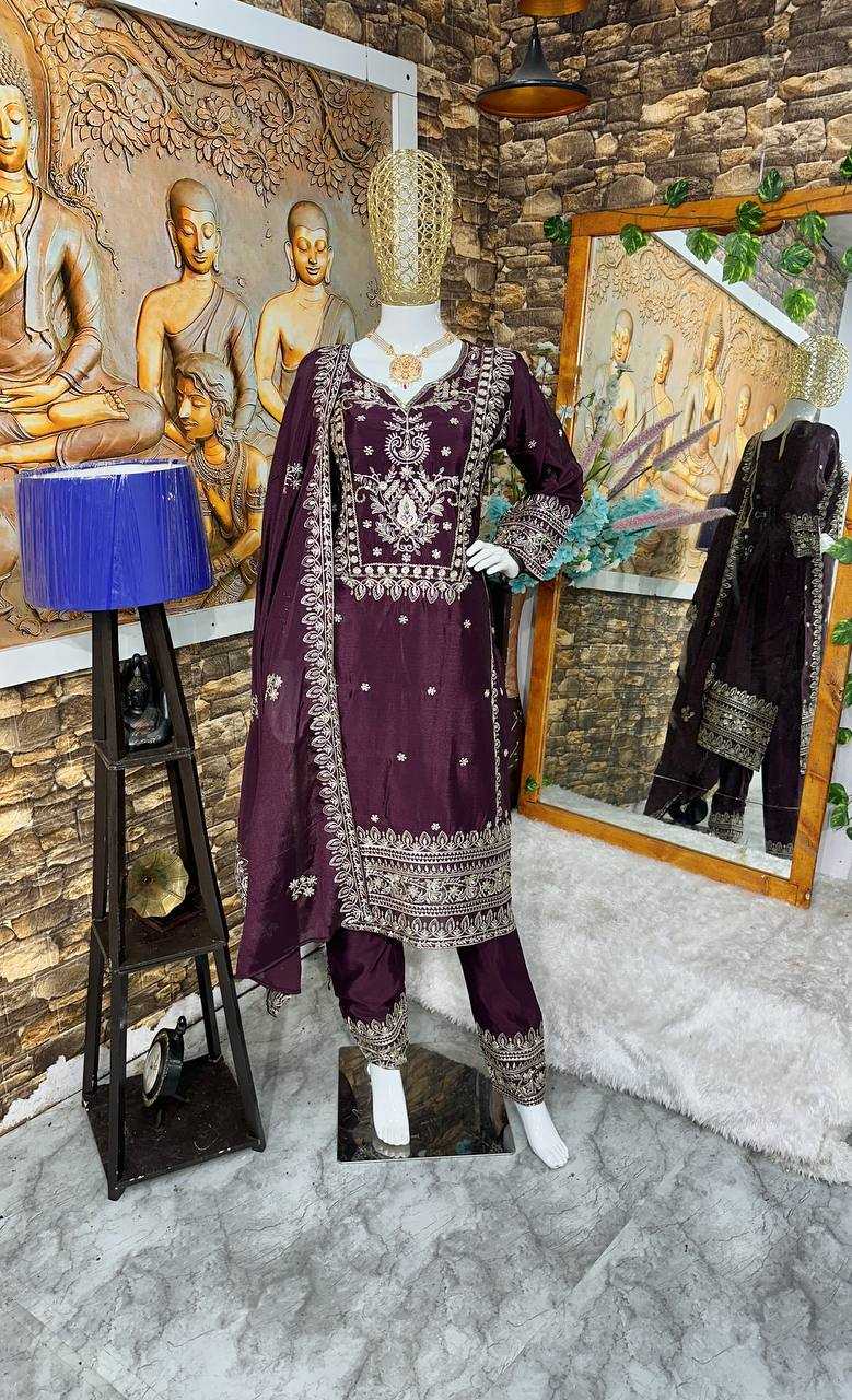 Chinon Silk Kesh147 183 Suits & Dresses  Ladies Embroidery Ladies Silk Zari Work Suits