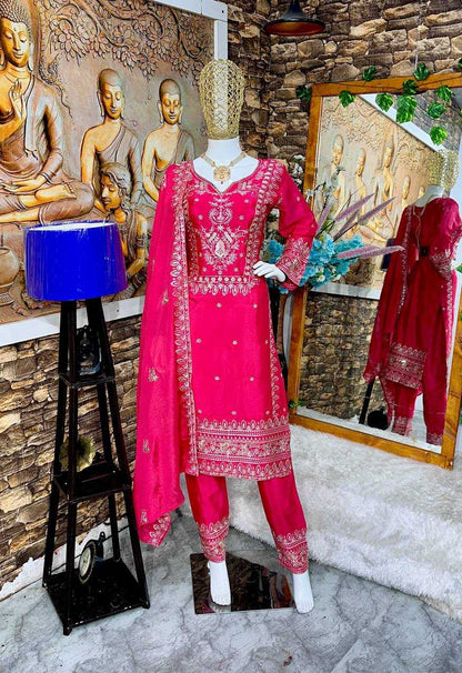 Chinon Silk Kesh147 183 Suits & Dresses  Ladies Embroidery Ladies Silk Zari Work Suits