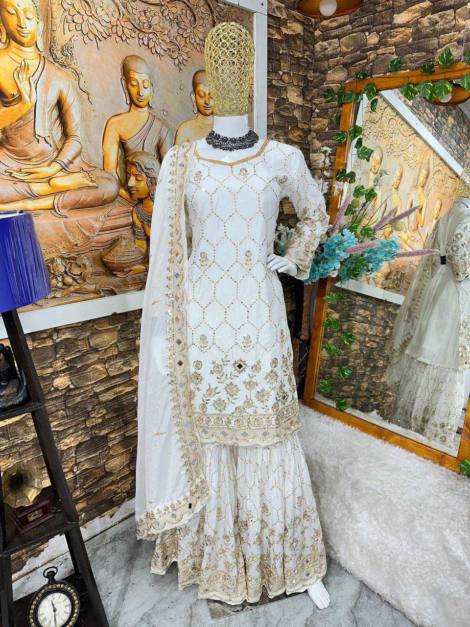 Chinon Silk Kesh147 186 Suits & Dresses  Ladies Sharara Salwar Embroidery Ladies Silk Suit