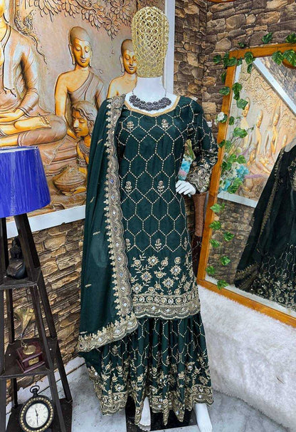 Chinon Silk Kesh147 186 Suits & Dresses  Ladies Sharara Salwar Embroidery Ladies Silk Suit