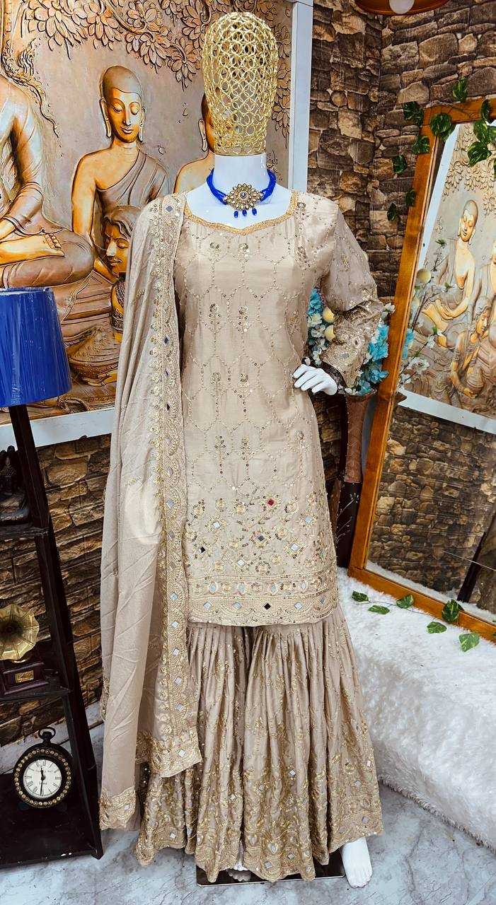 Chinon Silk Kesh147 186 Suits & Dresses  Ladies Sharara Salwar Embroidery Ladies Silk Suit