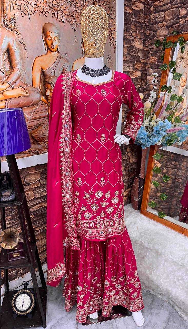 Chinon Silk Kesh147 186 Suits & Dresses  Ladies Sharara Salwar Embroidery Ladies Silk Suit