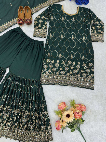 Chinon Silk Kesh147 186 Suits & Dresses  Ladies Sharara Salwar Embroidery Ladies Silk Suit