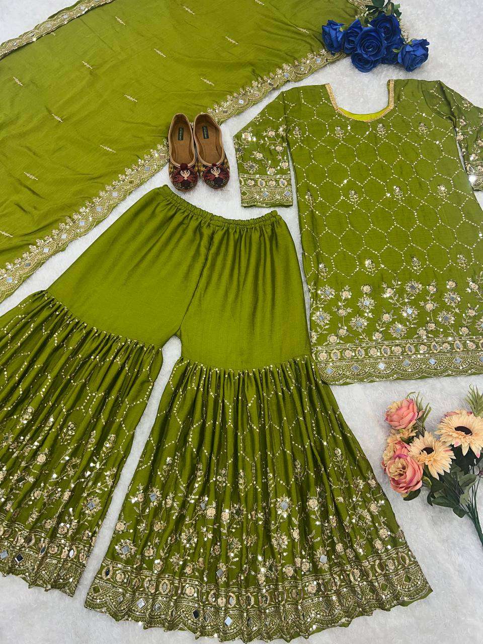 Chinon Silk Kesh147 186 Suits & Dresses  Ladies Sharara Salwar Embroidery Ladies Silk Suit