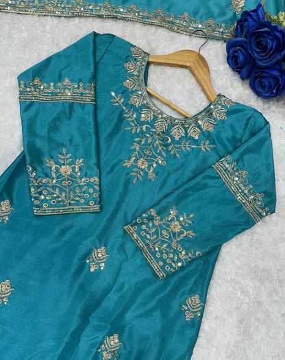 Chinon Silk Kesh147 190 Suits & Dresses  Ladies Sharara Salwar Embroidery Ladies Silk Suits