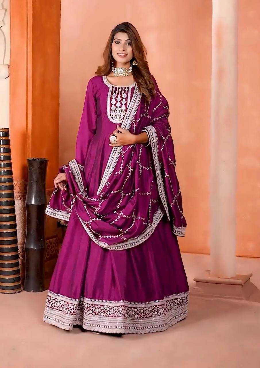 Chinon Silk Kesh147 196 Gowns  Embroidery Fancy Anarkali Long Gowns