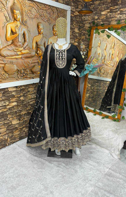 Chinon Silk Kesh147 196 Gowns  Embroidery Fancy Anarkali Long Gowns