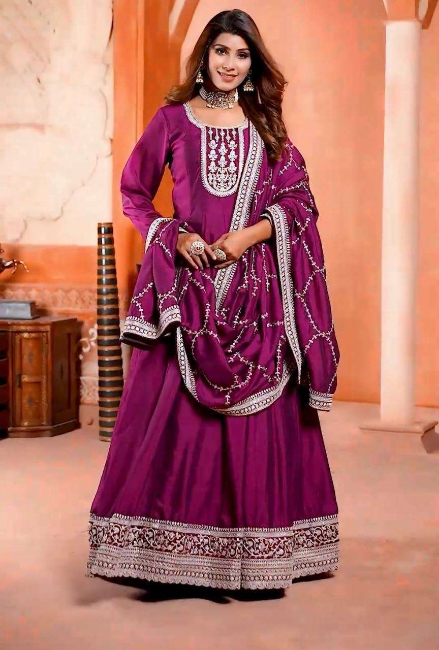 Chinon Silk Kesh147 196 Gowns  Embroidery Fancy Anarkali Long Gowns