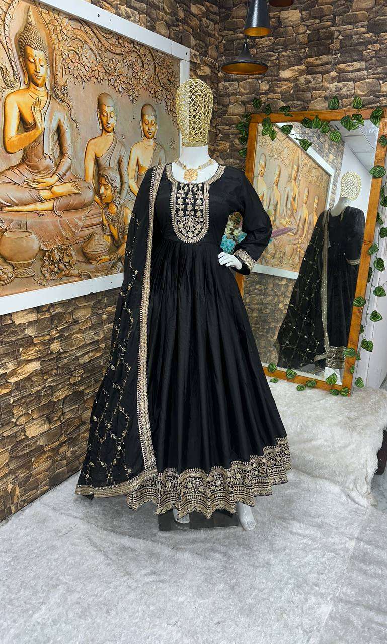 Chinon Silk Kesh147 196 Gowns  Embroidery Fancy Anarkali Long Gowns