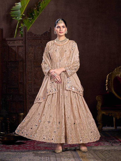 Chinon Silk Kesh147 208 Gowns  Embroidered Anarkali Long Work Gowns