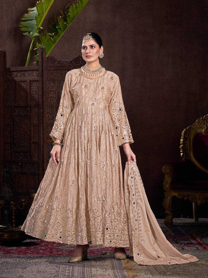 Chinon Silk Kesh147 208 Gowns  Embroidered Anarkali Long Work Gowns