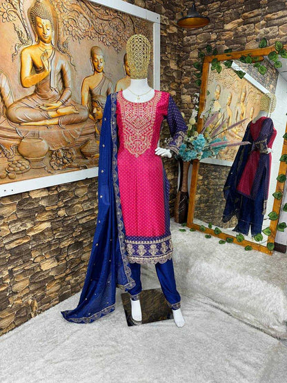 Chinon Silk Kesh147 218 Suits & Dresses  Embroidery Ladies Printed Ladies Silk  Suits