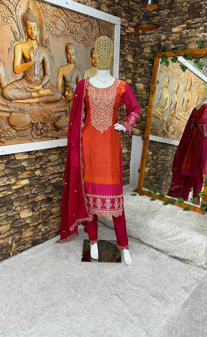 Chinon Silk Kesh147 218 Suits & Dresses  Embroidery Ladies Printed Ladies Silk  Suits