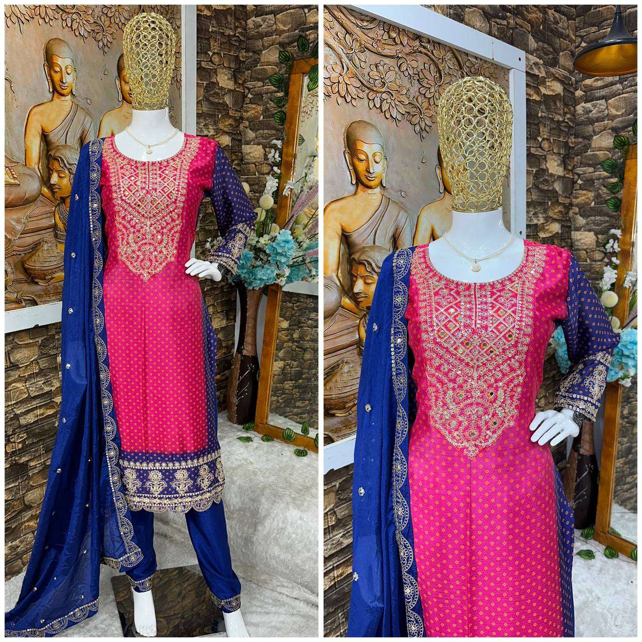 Chinon Silk Kesh147 218 Suits & Dresses  Embroidery Ladies Printed Ladies Silk  Suits