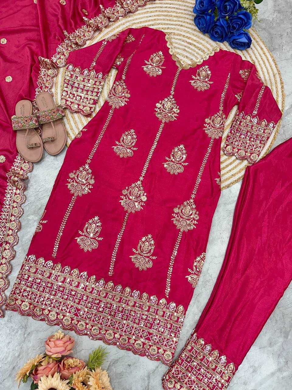 Chinon Silk Kesh147 225 Suits & Dresses Islamic Clothing   Pakistani Embroidery Ladies Silk Wedding Suits