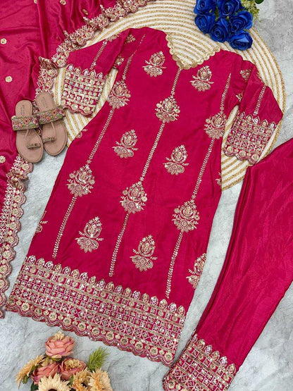 Chinon Silk Kesh147 225 Suits & Dresses Islamic Clothing   Pakistani Embroidery Ladies Silk Wedding Suits