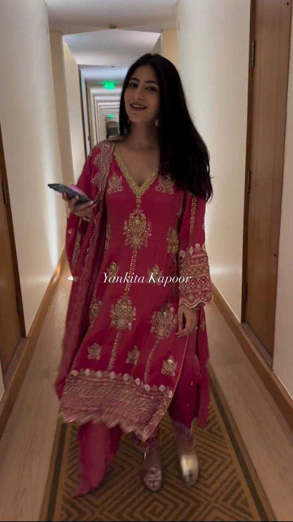 Chinon Silk Kesh147 225 Suits & Dresses Islamic Clothing   Pakistani Embroidery Ladies Silk Wedding Suits