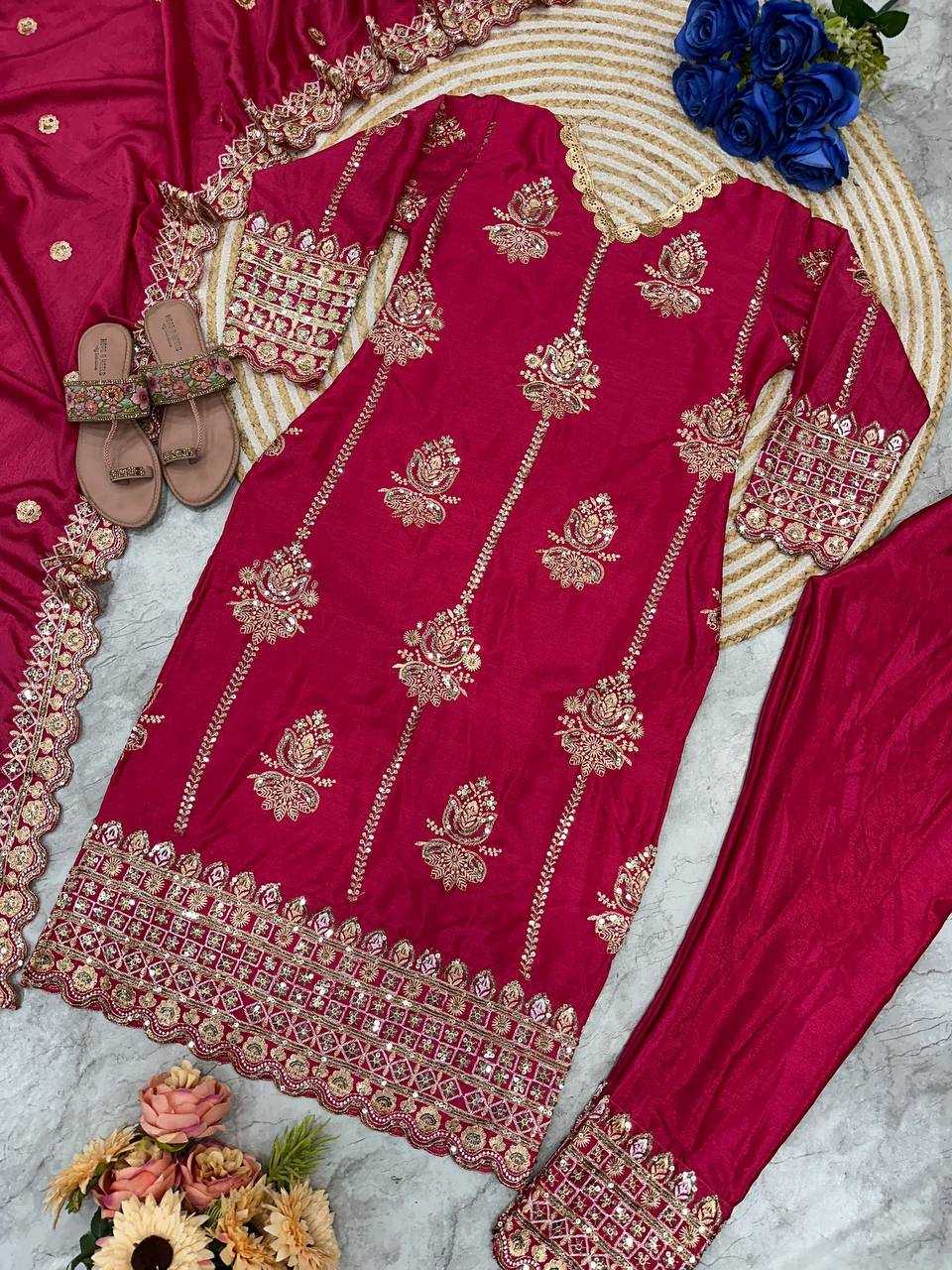 Chinon Silk Kesh147 225 Suits & Dresses Islamic Clothing   Pakistani Embroidery Ladies Silk Wedding Suits