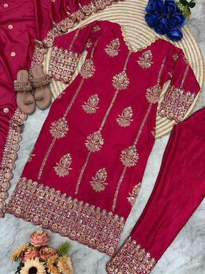 Chinon Silk Kesh147 225 Suits & Dresses Islamic Clothing   Pakistani Embroidery Ladies Silk Wedding Suits