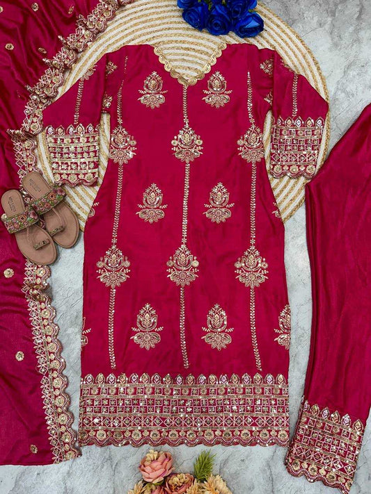 Chinon Silk Kesh147 225 Suits & Dresses Islamic Clothing   Pakistani Embroidery Ladies Silk Wedding Suits