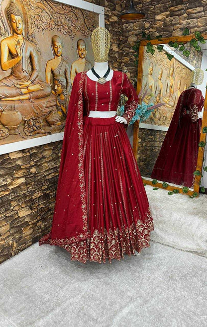 Chinon Silk Kesh148 041 Lehengas  Traditional Silk Embroiderd Lehengas