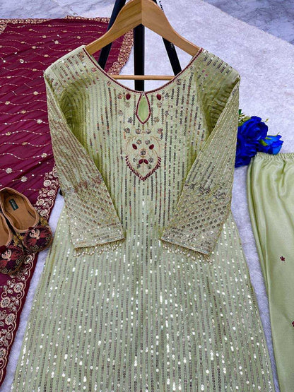 Chinon Silk Kesh148 045 Suits & Dresses Islamic Clothing  Embroidery Pakistani Ladies Silk Party Wear Suits