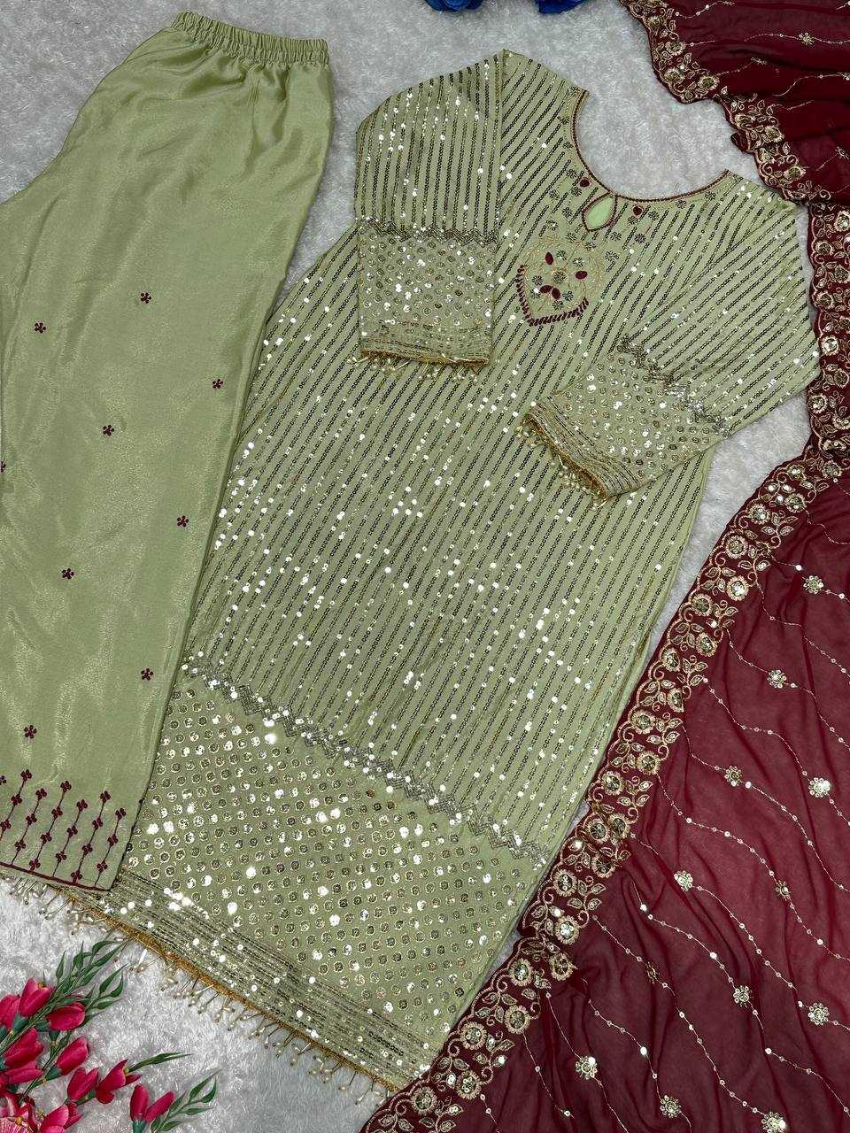 Chinon Silk Kesh148 045 Suits & Dresses Islamic Clothing  Embroidery Pakistani Ladies Silk Party Wear Suits