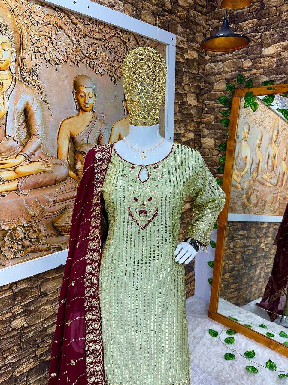 Chinon Silk Kesh148 045 Suits & Dresses Islamic Clothing  Embroidery Pakistani Ladies Silk Party Wear Suits