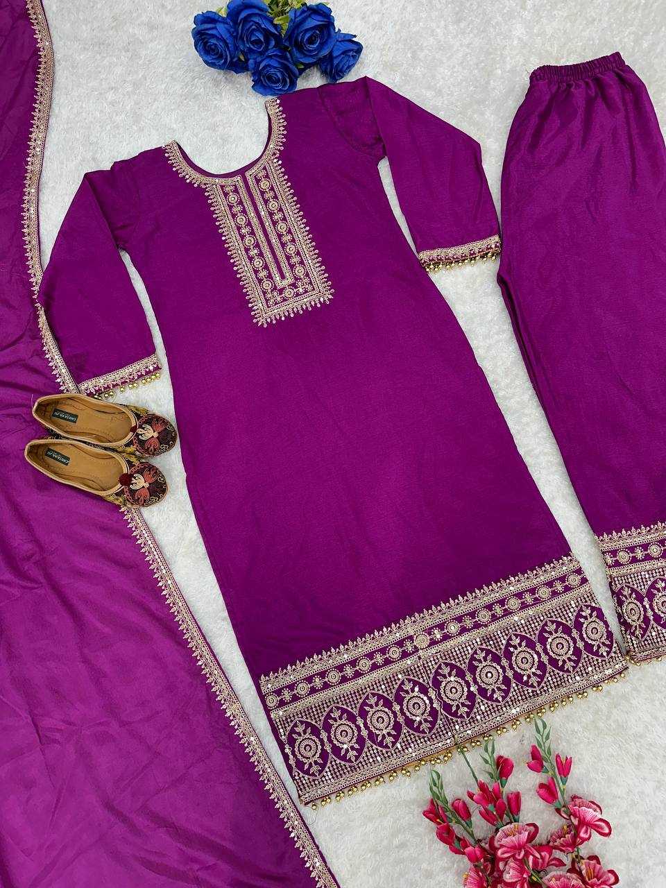 Chinon Silk Kesh148 047 Suits & Dresses Islamic Clothing  Embroidery Pakistani Ladies Silk Party Wear Suits