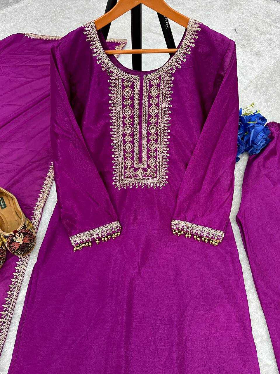 Chinon Silk Kesh148 047 Suits & Dresses Islamic Clothing  Embroidery Pakistani Ladies Silk Party Wear Suits