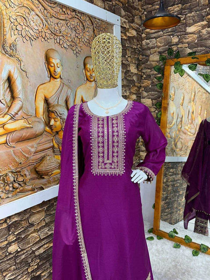 Chinon Silk Kesh148 047 Suits & Dresses Islamic Clothing  Embroidery Pakistani Ladies Silk Party Wear Suits