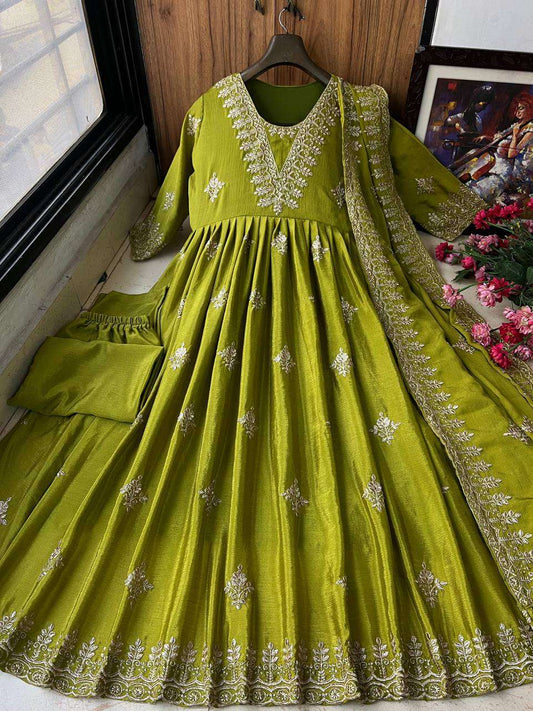 Chinon Silk Kesh149 1221 Gowns  Embroidered Anarkali Party Long Gowns